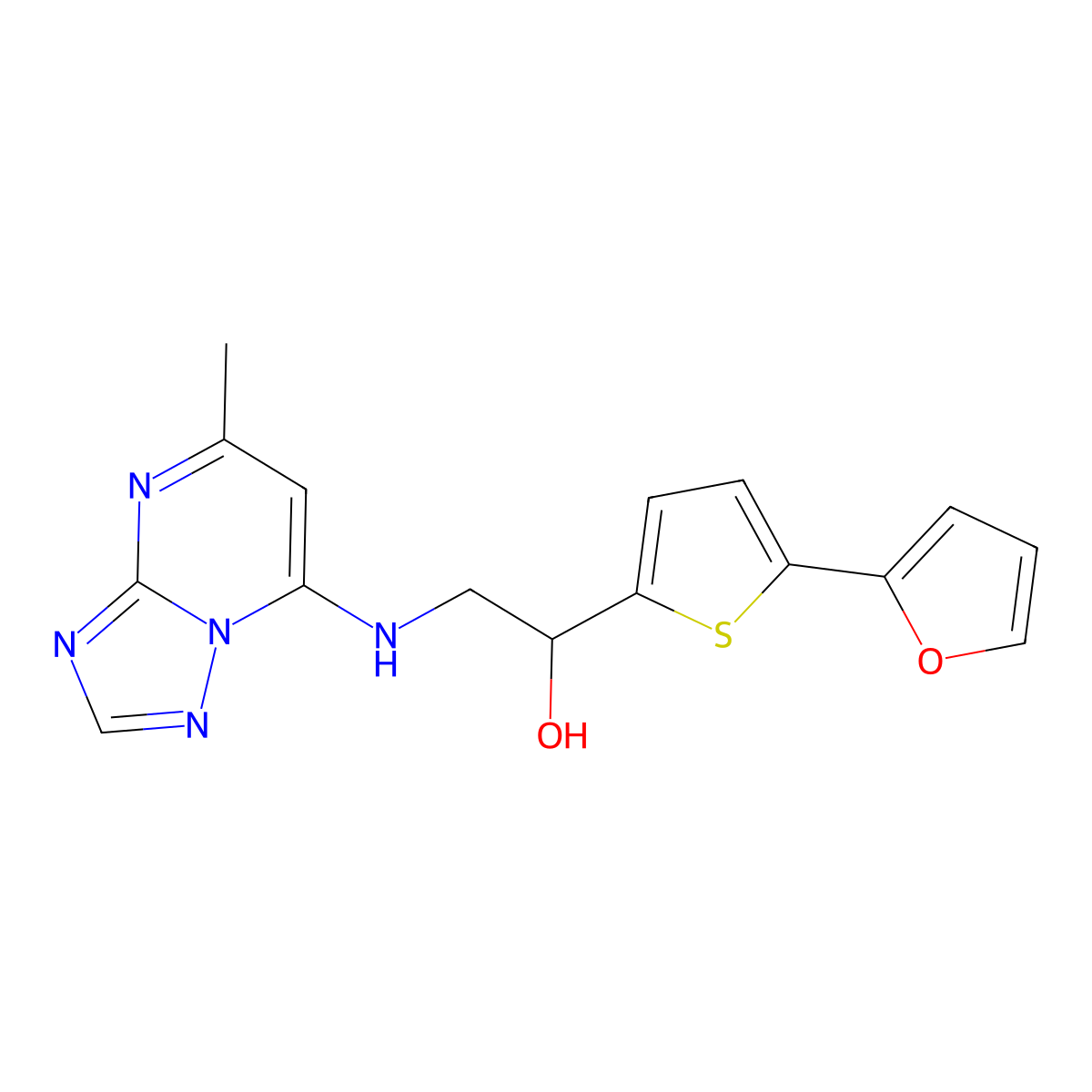 1-[5-(Furan-2-yl)thiophen-2-yl]-2-({5-methyl-[1,2,4]triazolo[1,5-a]pyrimidin-7-yl}amino)ethan-1-ol molecular structure, CAS 2380182-35-2