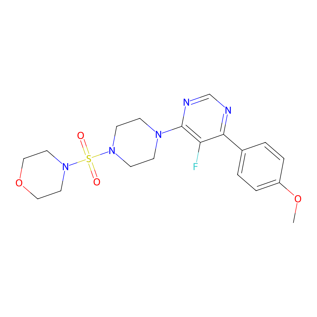 4-({4-[5-Fluoro-6-(4-methoxyphenyl)pyrimidin-4-yl]piperazin-1-yl}sulfonyl)morpholine molecular structure, CAS 2380182-38-5