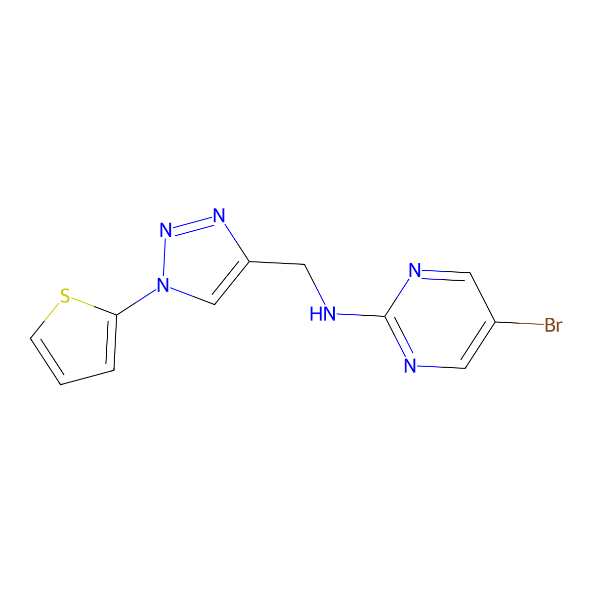 5-bromo-N-{[1-(thiophen-2-yl)-1H-1,2,3-triazol-4-yl]methyl}pyrimidin-2-amine molecular structure, CAS 2380182-40-9