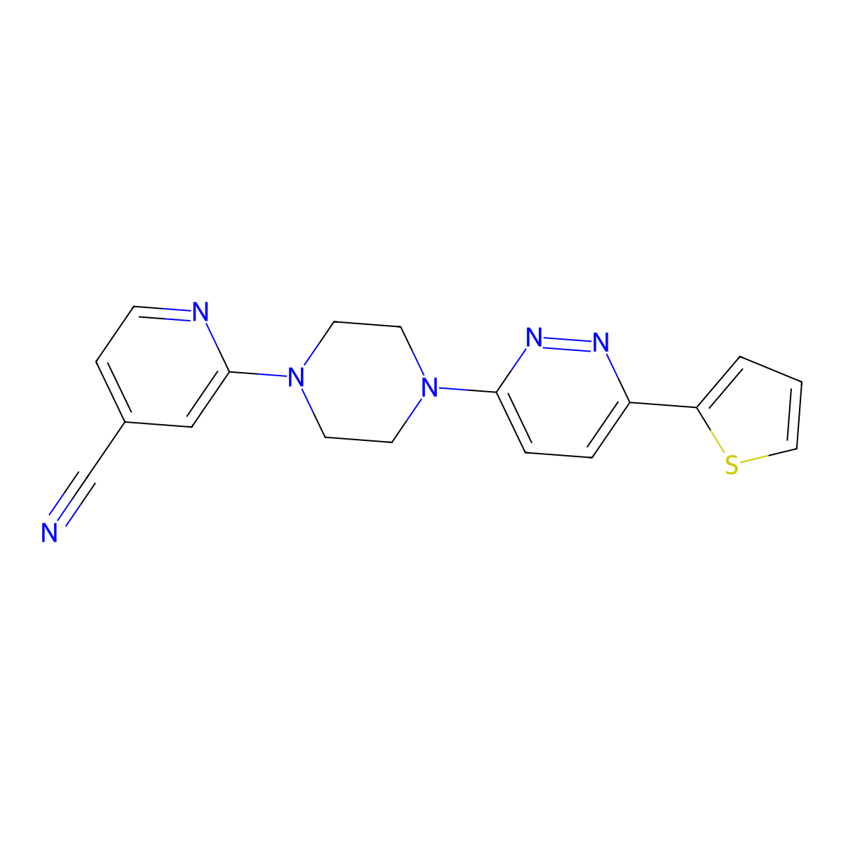 2-{4-[6-(Thiophen-2-yl)pyridazin-3-yl]piperazin-1-yl}pyridine-4-carbonitrile molecular structure, CAS 2380182-44-3