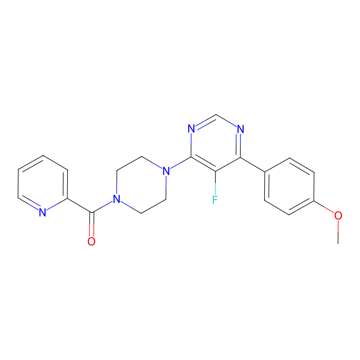5-Fluoro-4-(4-methoxyphenyl)-6-[4-(pyridine-2-carbonyl)piperazin-1-yl]pyrimidine molecular structure, CAS 2380182-48-7
