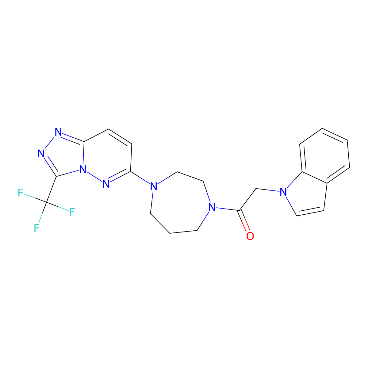 2-(1H-indol-1-yl)-1-{4-[3-(trifluoromethyl)-[1,2,4]triazolo[4,3-b]pyridazin-6-yl]-1,4-diazepan-1-yl}ethan-1-one molecular structure, CAS 2380182-55-6