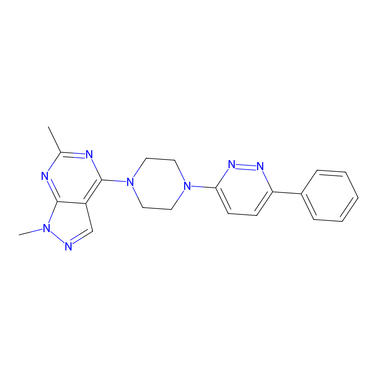 3-(4-{1,6-dimethyl-1H-pyrazolo[3,4-d]pyrimidin-4-yl}piperazin-1-yl)-6-phenylpyridazine molecular structure, CAS 2380182-56-7
