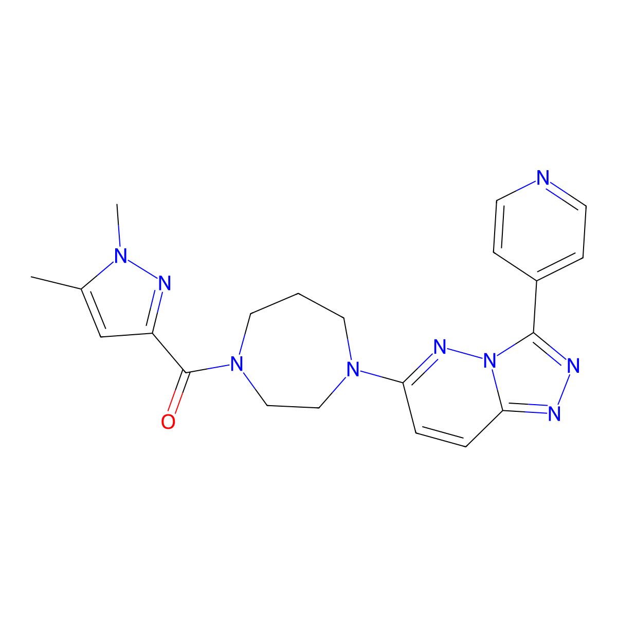 1-(1,5-dimethyl-1H-pyrazole-3-carbonyl)-4-[3-(pyridin-4-yl)-[1,2,4]triazolo[4,3-b]pyridazin-6-yl]-1,4-diazepane molecular structure, CAS 2380182-66-9
