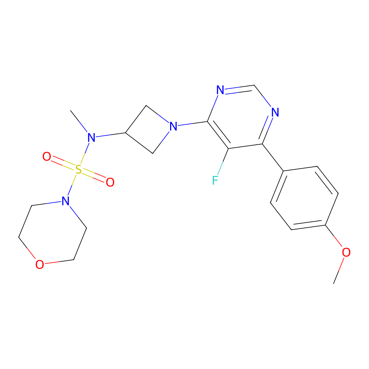 N-{1-[5-fluoro-6-(4-methoxyphenyl)pyrimidin-4-yl]azetidin-3-yl}-N-methylmorpholine-4-sulfonamide molecular structure, CAS 2380182-72-7