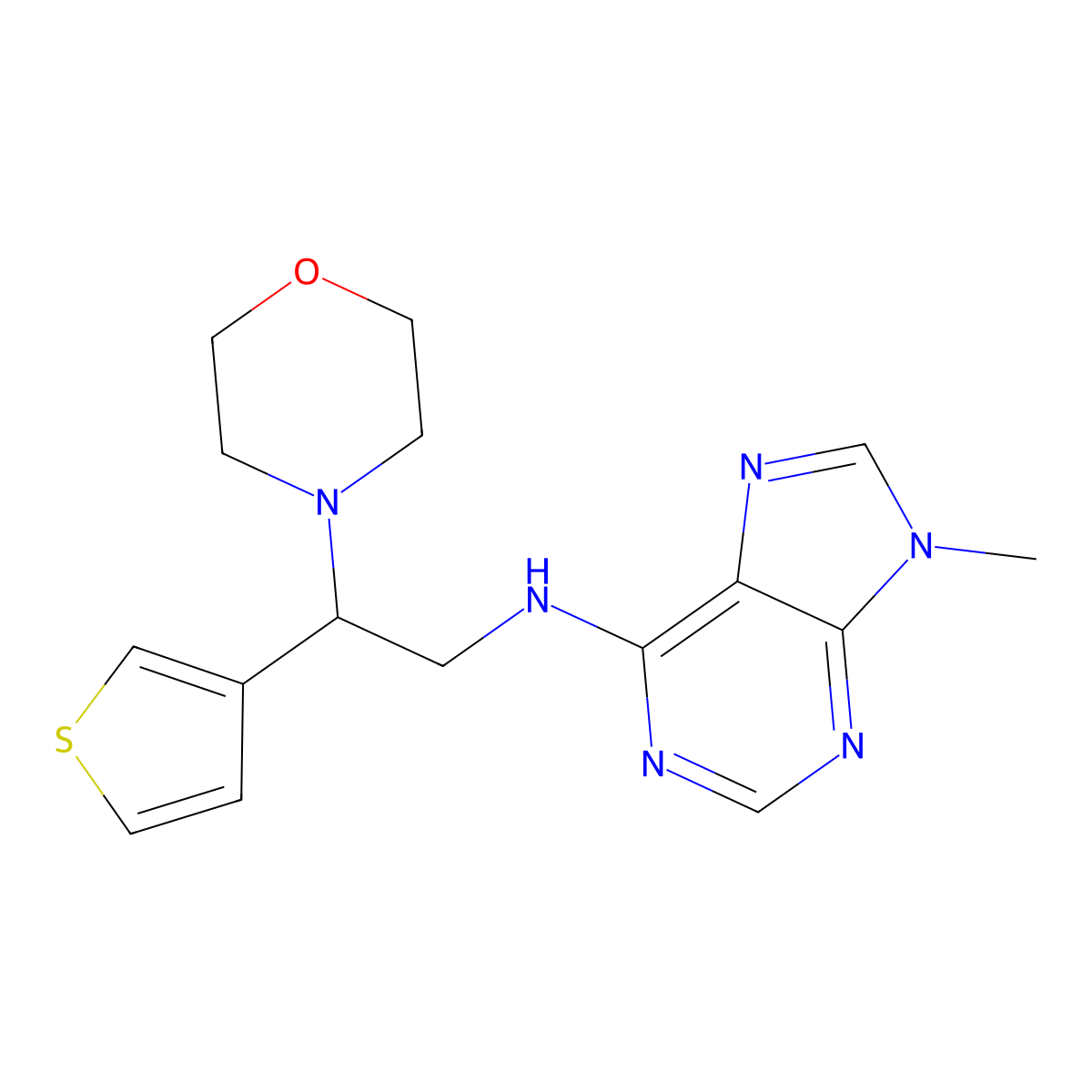 9-methyl-N-[2-(morpholin-4-yl)-2-(thiophen-3-yl)ethyl]-9H-purin-6-amine molecular structure, CAS 2380182-74-9