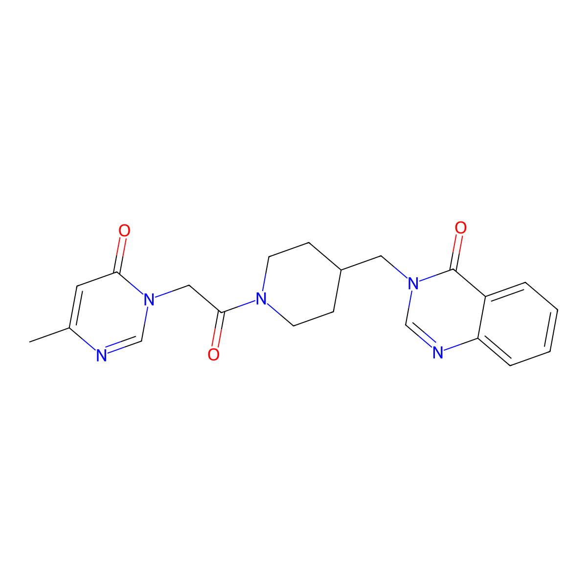 3-({1-[2-(4-Methyl-6-oxo-1,6-dihydropyrimidin-1-yl)acetyl]piperidin-4-yl}methyl)-3,4-dihydroquinazolin-4-one molecular structure, CAS 2380182-76-1