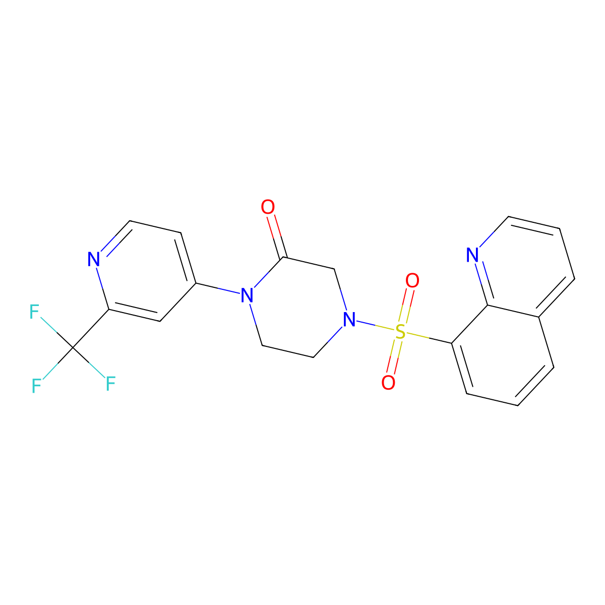 4-(Quinoline-8-sulfonyl)-1-[2-(trifluoromethyl)pyridin-4-yl]piperazin-2-one molecular structure, CAS 2380182-78-3