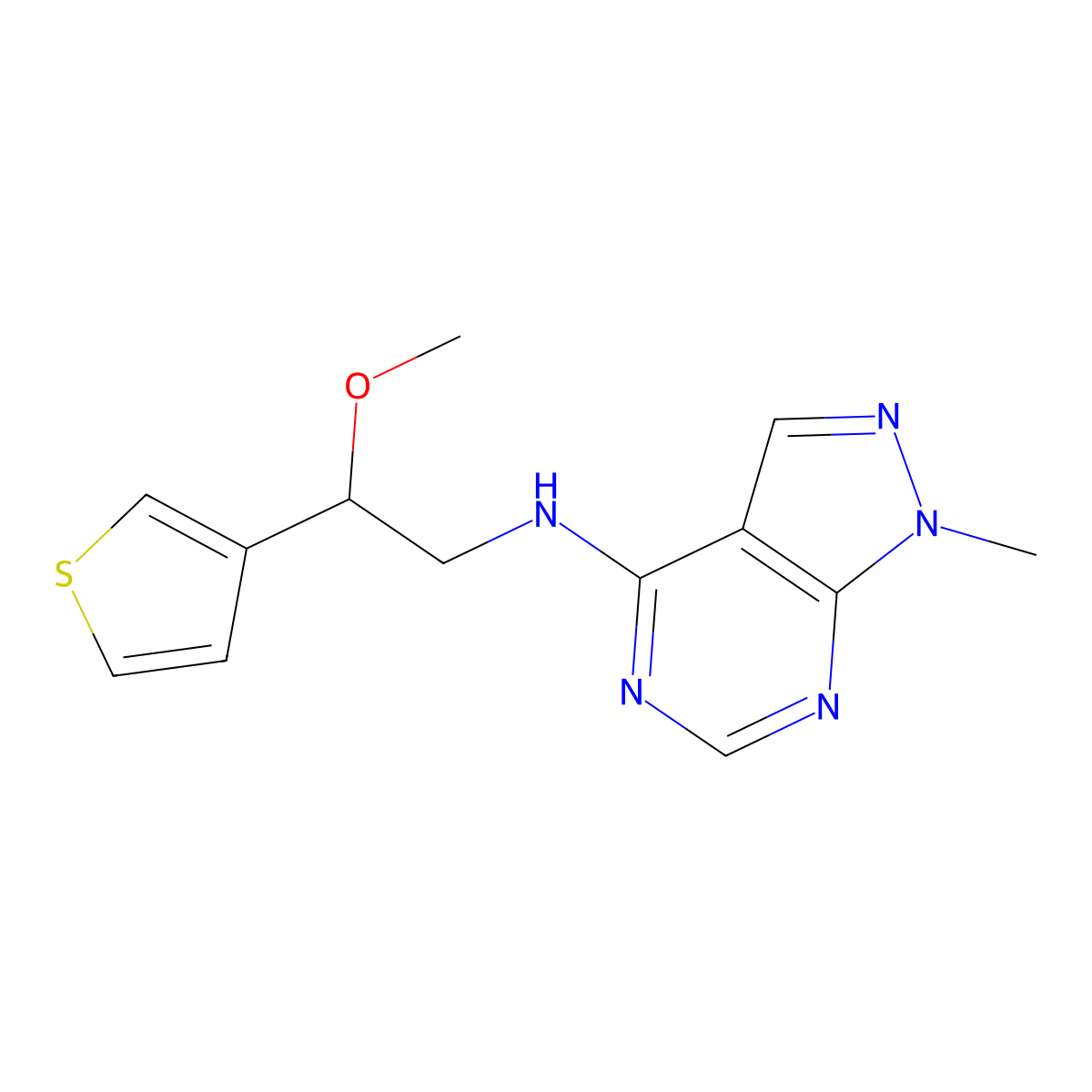 N-[2-methoxy-2-(thiophen-3-yl)ethyl]-1-methyl-1H-pyrazolo[3,4-d]pyrimidin-4-amine molecular structure, CAS 2380182-81-8