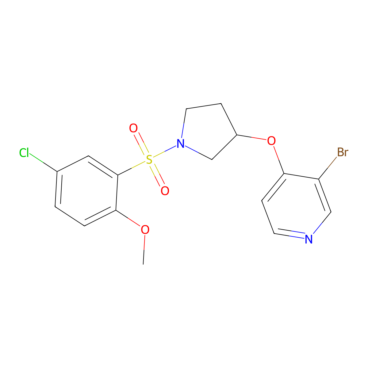 3-Bromo-4-{[1-(5-chloro-2-methoxybenzenesulfonyl)pyrrolidin-3-yl]oxy}pyridine molecular structure, CAS 2380182-82-9