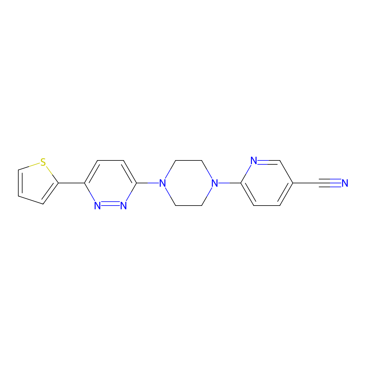 6-{4-[6-(Thiophen-2-yl)pyridazin-3-yl]piperazin-1-yl}pyridine-3-carbonitrile molecular structure, CAS 2380182-85-2