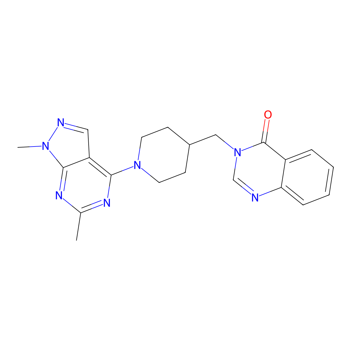 3-[(1-{1,6-dimethyl-1H-pyrazolo[3,4-d]pyrimidin-4-yl}piperidin-4-yl)methyl]-3,4-dihydroquinazolin-4-one molecular structure, CAS 2380182-88-5