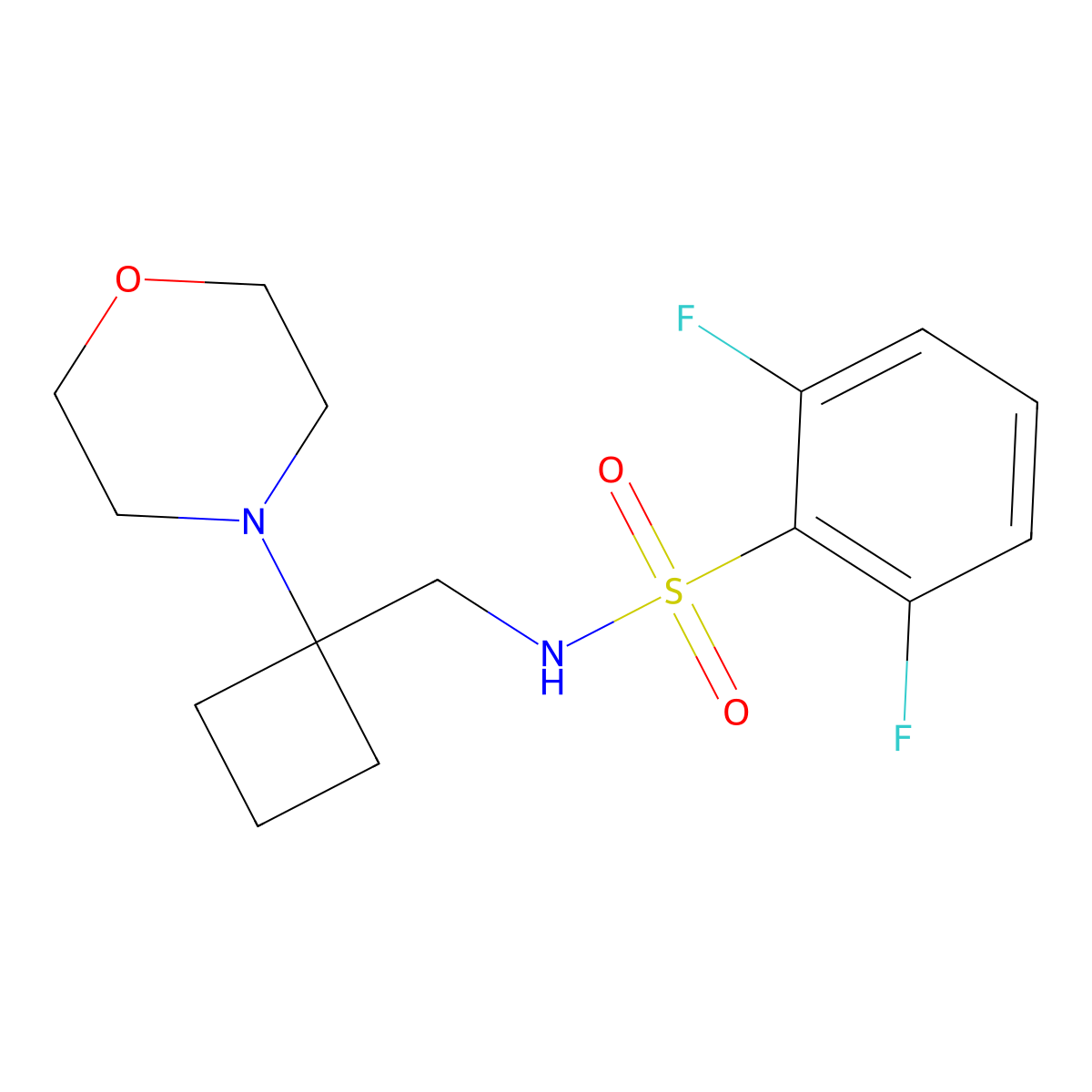 2,6-difluoro-N-{[1-(morpholin-4-yl)cyclobutyl]methyl}benzene-1-sulfonamide molecular structure, CAS 2380182-92-1