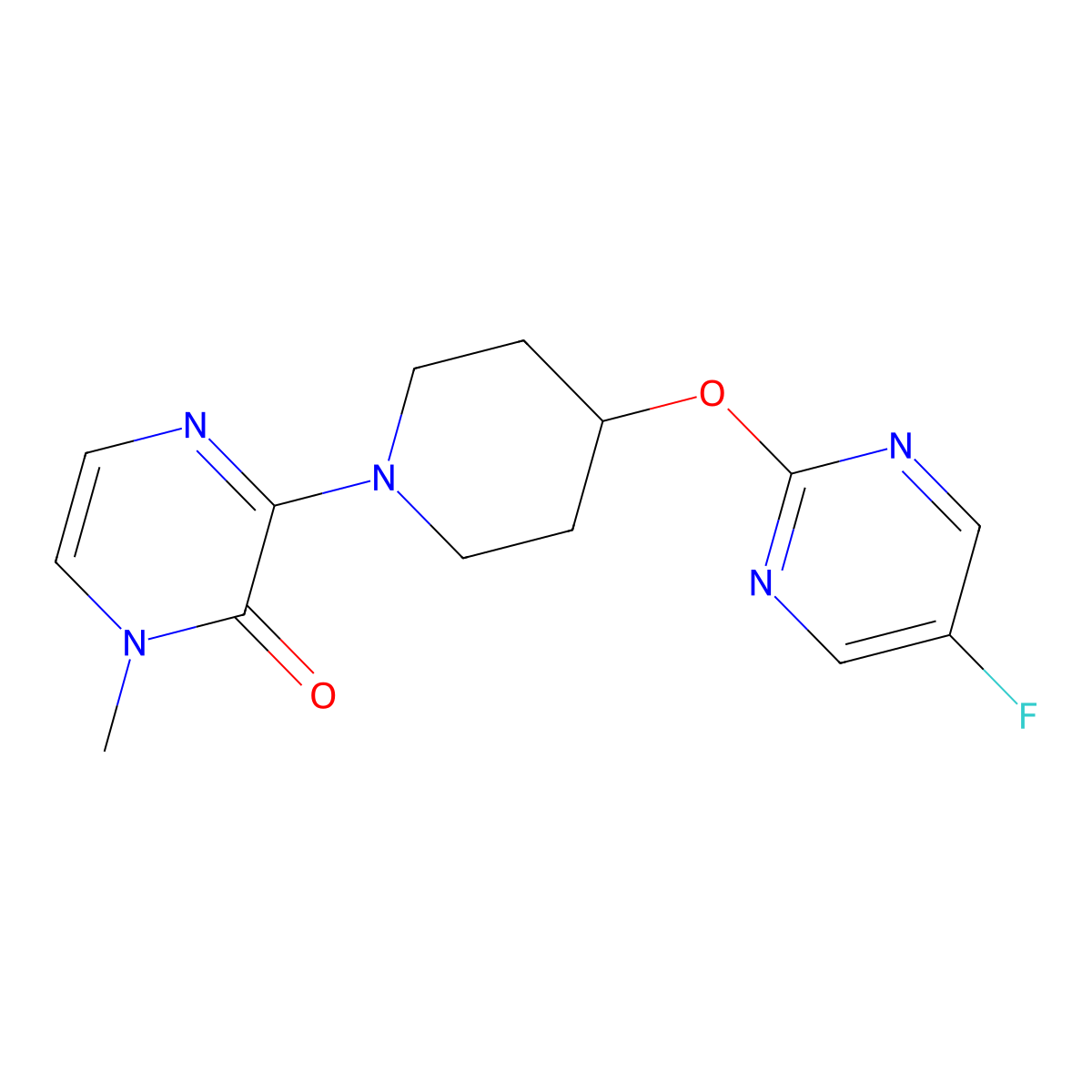 3-{4-[(5-Fluoropyrimidin-2-yl)oxy]piperidin-1-yl}-1-methyl-1,2-dihydropyrazin-2-one molecular structure, CAS 2380182-96-5