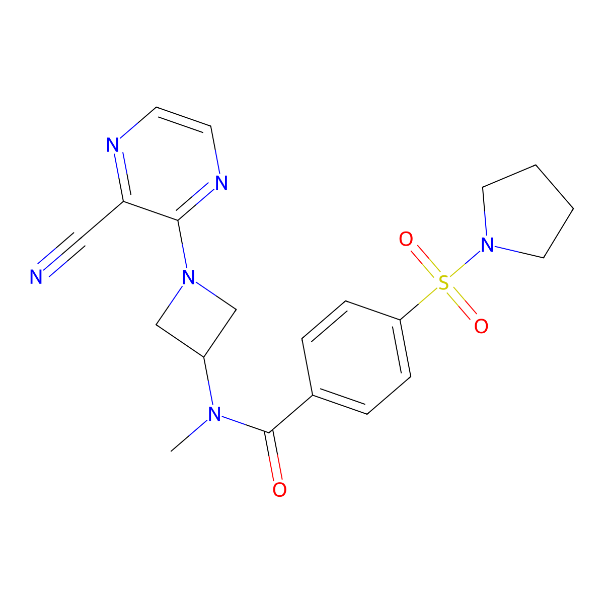 N-[1-(3-cyanopyrazin-2-yl)azetidin-3-yl]-N-methyl-4-(pyrrolidine-1-sulfonyl)benzamide molecular structure, CAS 2380182-97-6