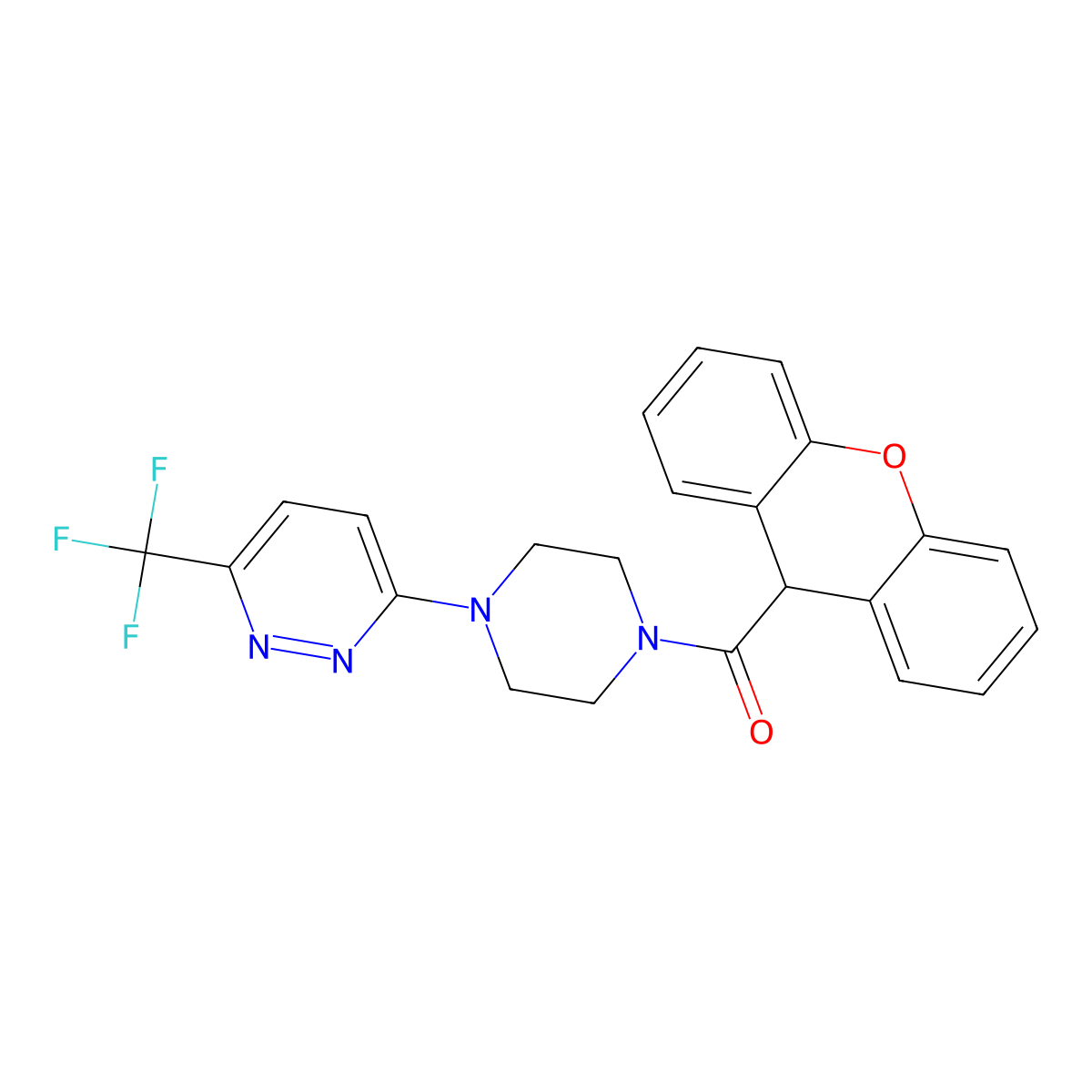 3-(trifluoromethyl)-6-[4-(9H-xanthene-9-carbonyl)piperazin-1-yl]pyridazine molecular structure, CAS 2380183-01-5