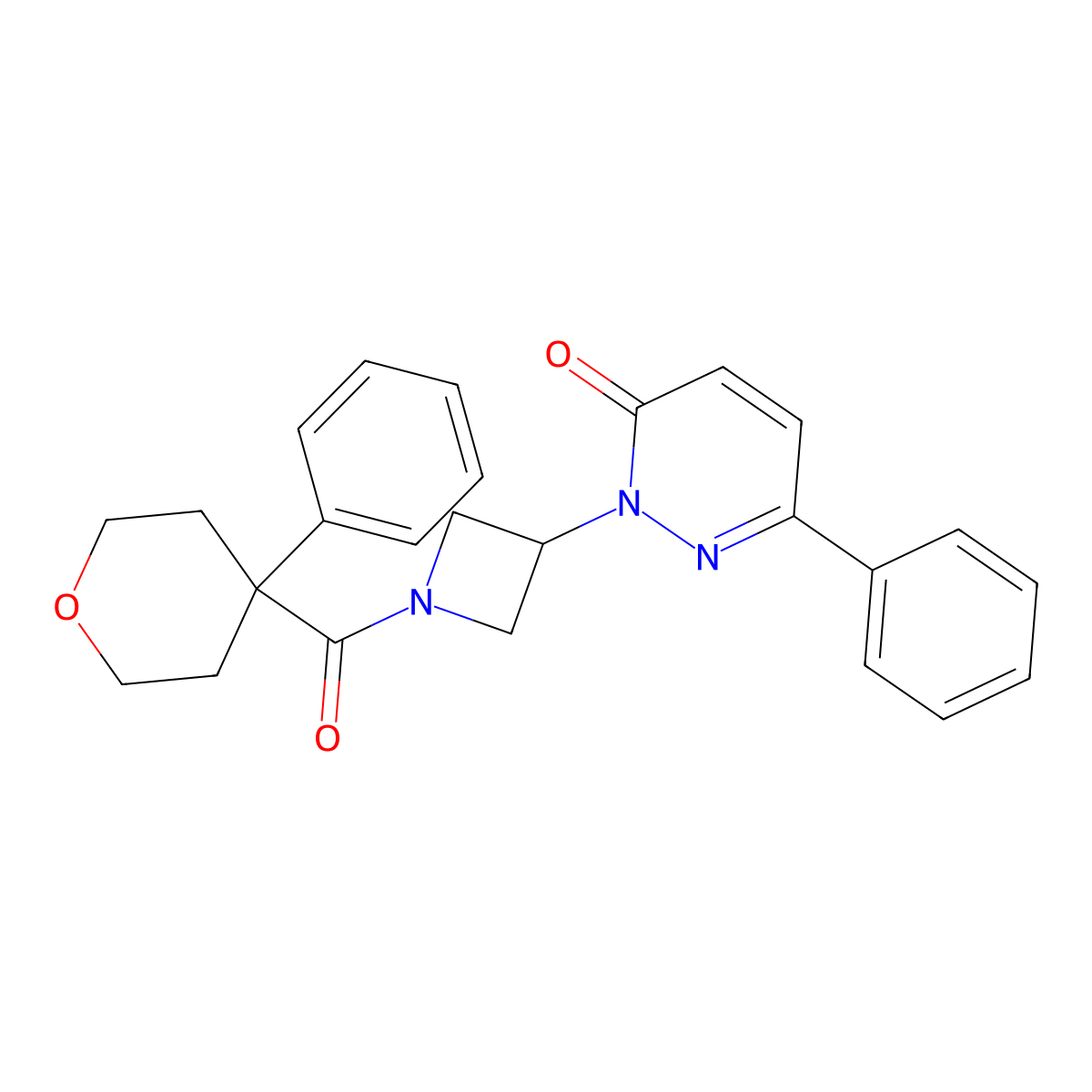 6-Phenyl-2-[1-(4-phenyloxane-4-carbonyl)azetidin-3-yl]-2,3-dihydropyridazin-3-one molecular structure, CAS 2380183-03-7