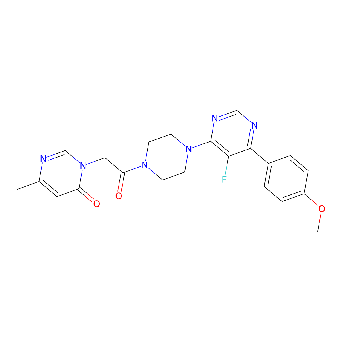 3-(2-{4-[5-Fluoro-6-(4-methoxyphenyl)pyrimidin-4-yl]piperazin-1-yl}-2-oxoethyl)-6-methyl-3,4-dihydropyrimidin-4-one molecular structure, CAS 2380183-04-8