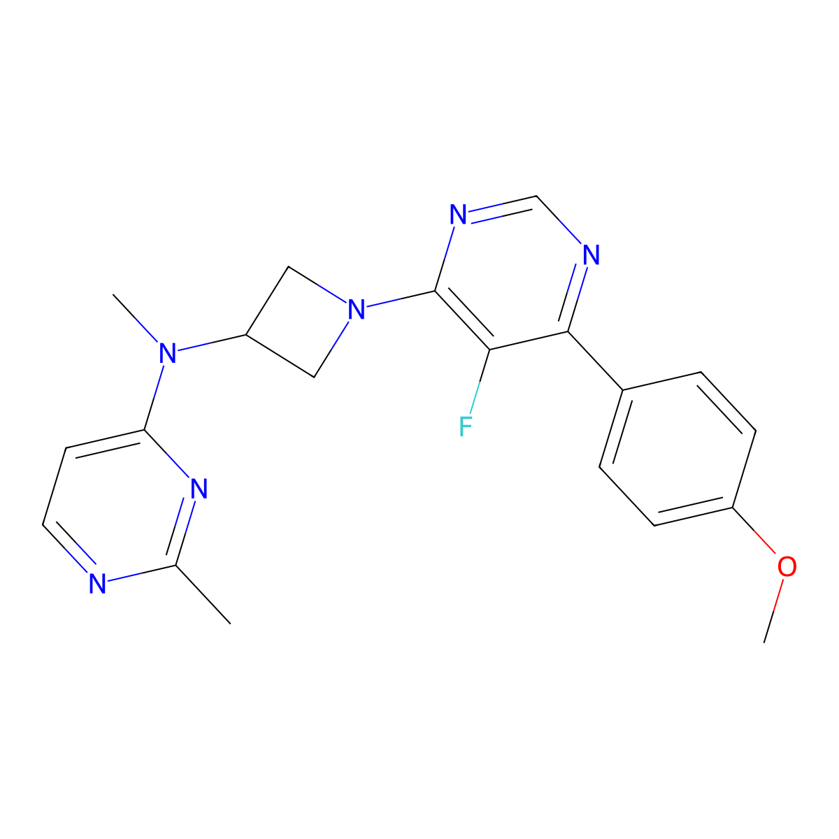 N-{1-[5-fluoro-6-(4-methoxyphenyl)pyrimidin-4-yl]azetidin-3-yl}-N,2-dimethylpyrimidin-4-amine molecular structure, CAS 2380183-06-0