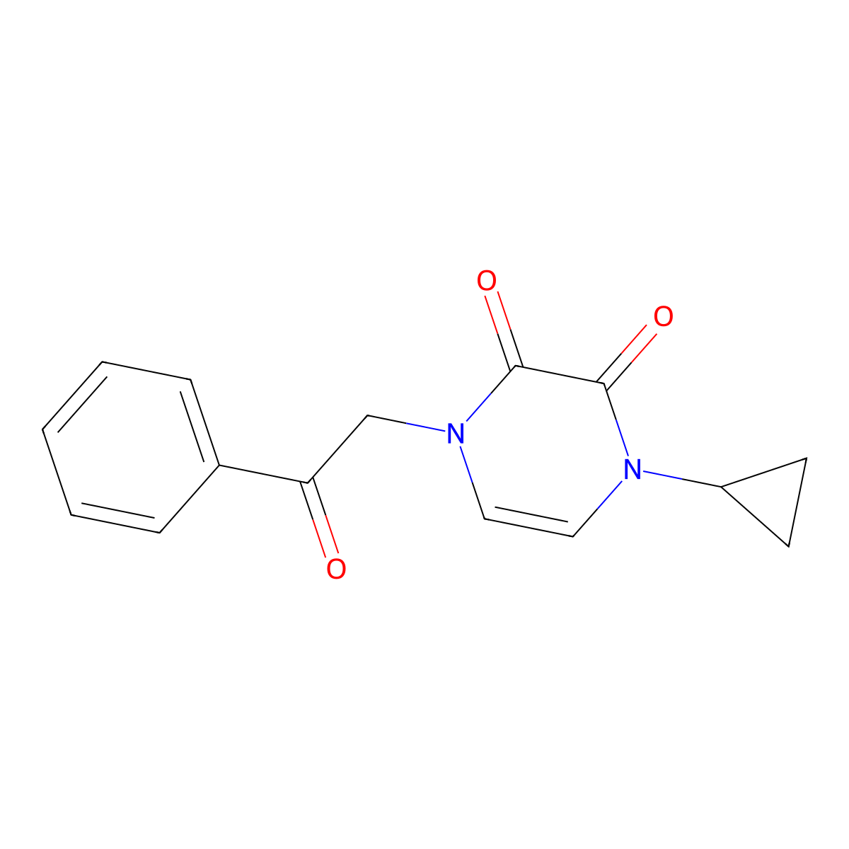 1-Cyclopropyl-4-phenacylpyrazine-2,3-dione molecular structure, CAS 2380183-11-7