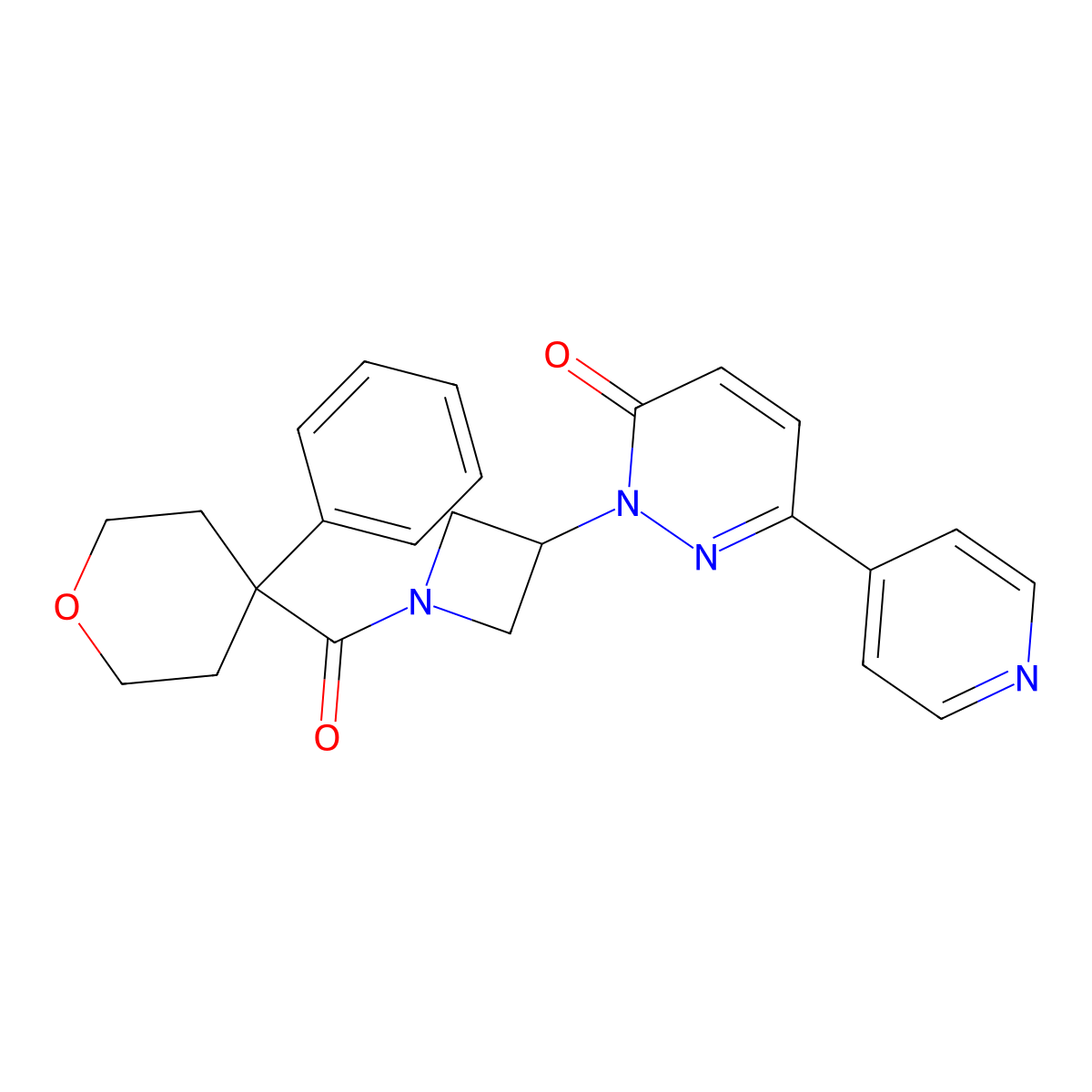 2-[1-(4-Phenyloxane-4-carbonyl)azetidin-3-yl]-6-(pyridin-4-yl)-2,3-dihydropyridazin-3-one molecular structure, CAS 2380183-13-9