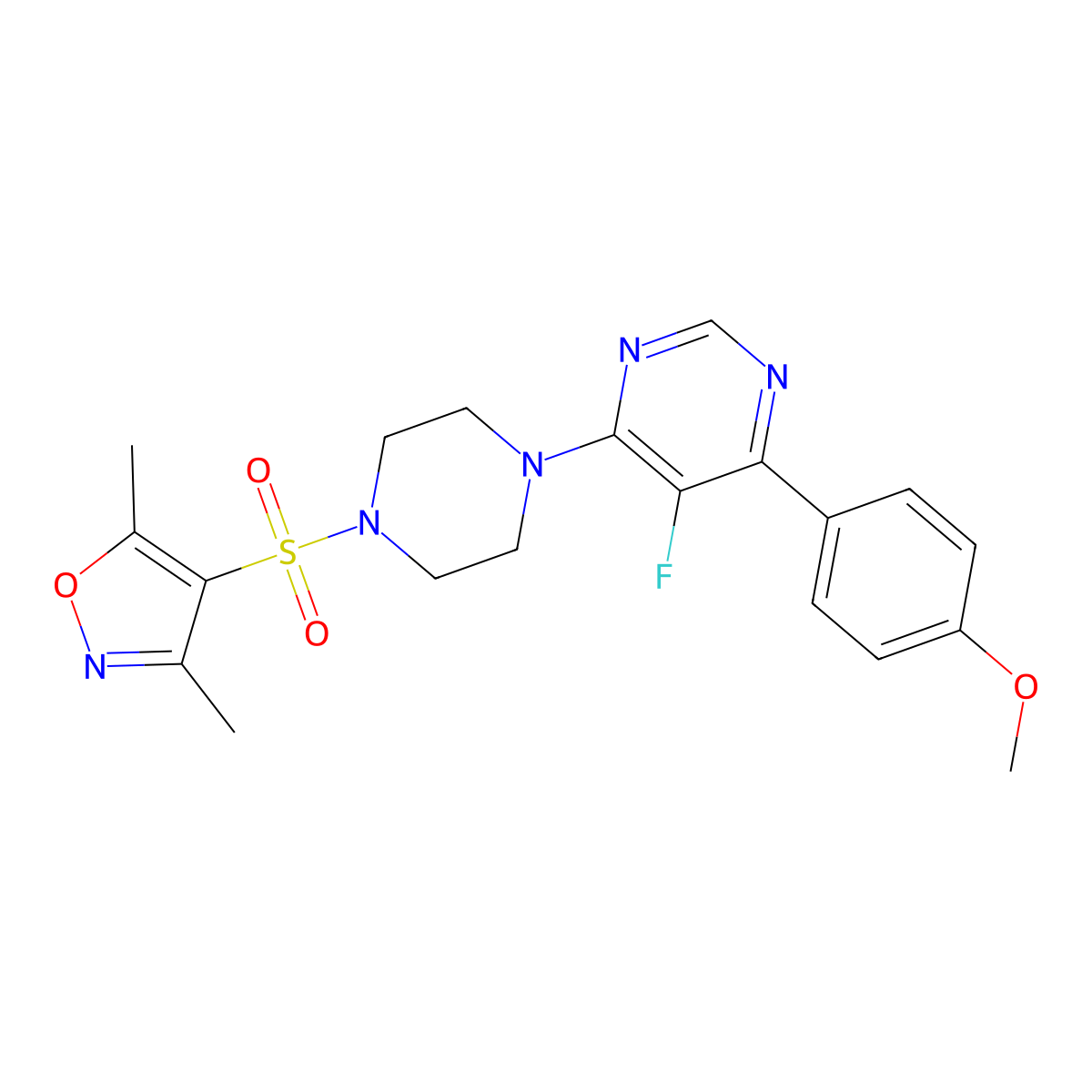 4-{4-[(3,5-Dimethyl-1,2-oxazol-4-yl)sulfonyl]piperazin-1-yl}-5-fluoro-6-(4-methoxyphenyl)pyrimidine molecular structure, CAS 2380183-17-3