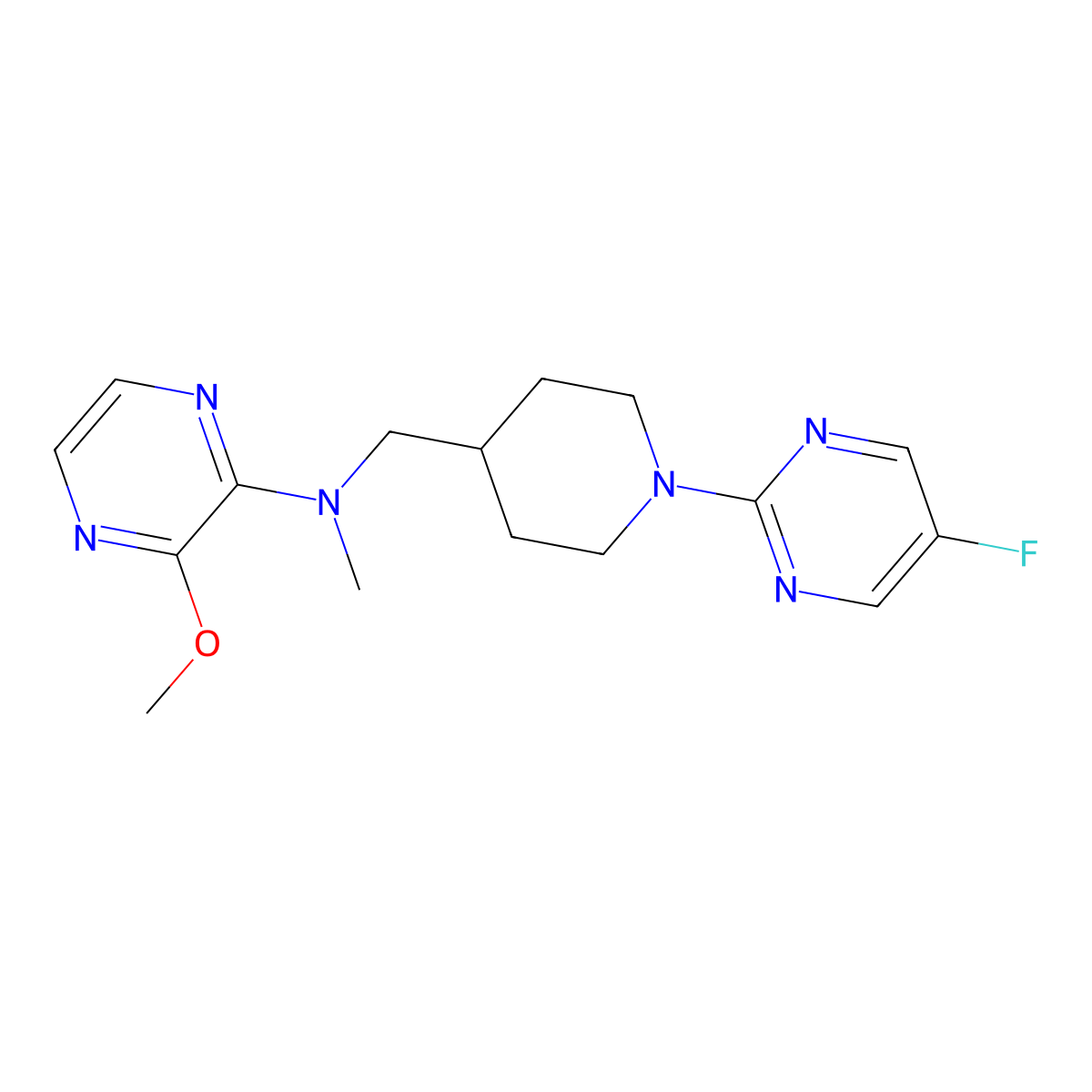 N-{[1-(5-fluoropyrimidin-2-yl)piperidin-4-yl]methyl}-3-methoxy-N-methylpyrazin-2-amine molecular structure, CAS 2380183-25-3