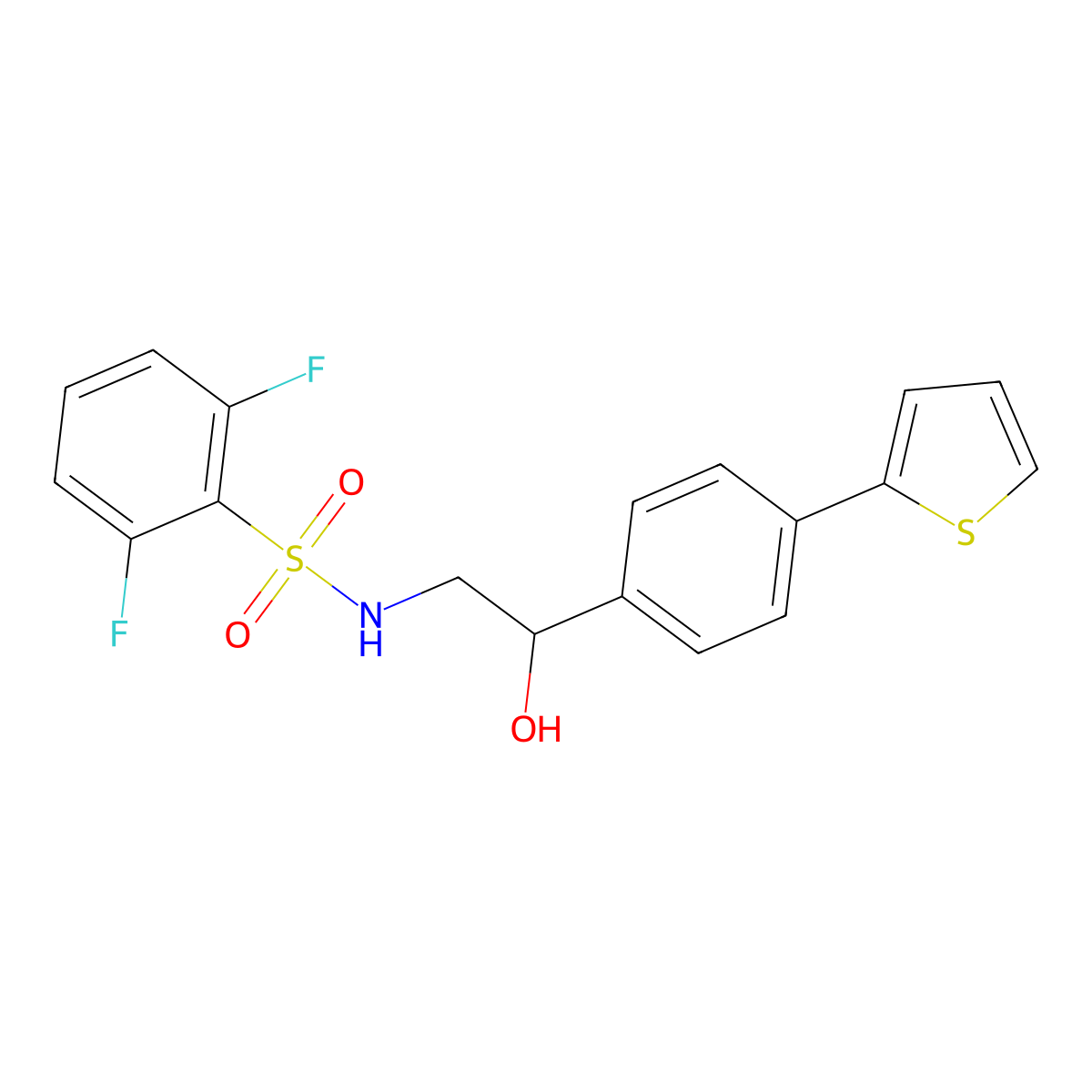 2,6-difluoro-N-{2-hydroxy-2-[4-(thiophen-2-yl)phenyl]ethyl}benzene-1-sulfonamide molecular structure, CAS 2380183-29-7