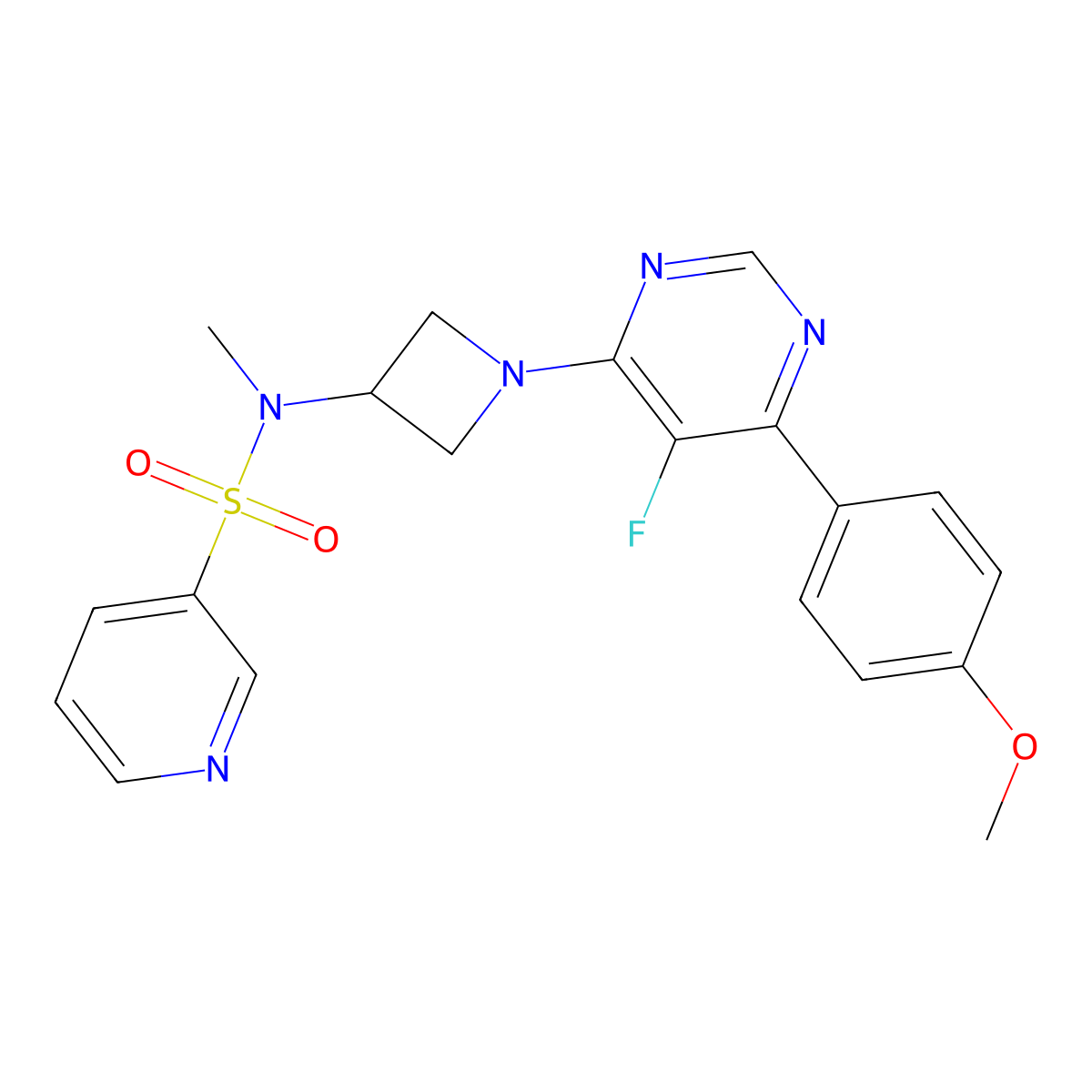 N-{1-[5-fluoro-6-(4-methoxyphenyl)pyrimidin-4-yl]azetidin-3-yl}-N-methylpyridine-3-sulfonamide molecular structure, CAS 2380183-30-0