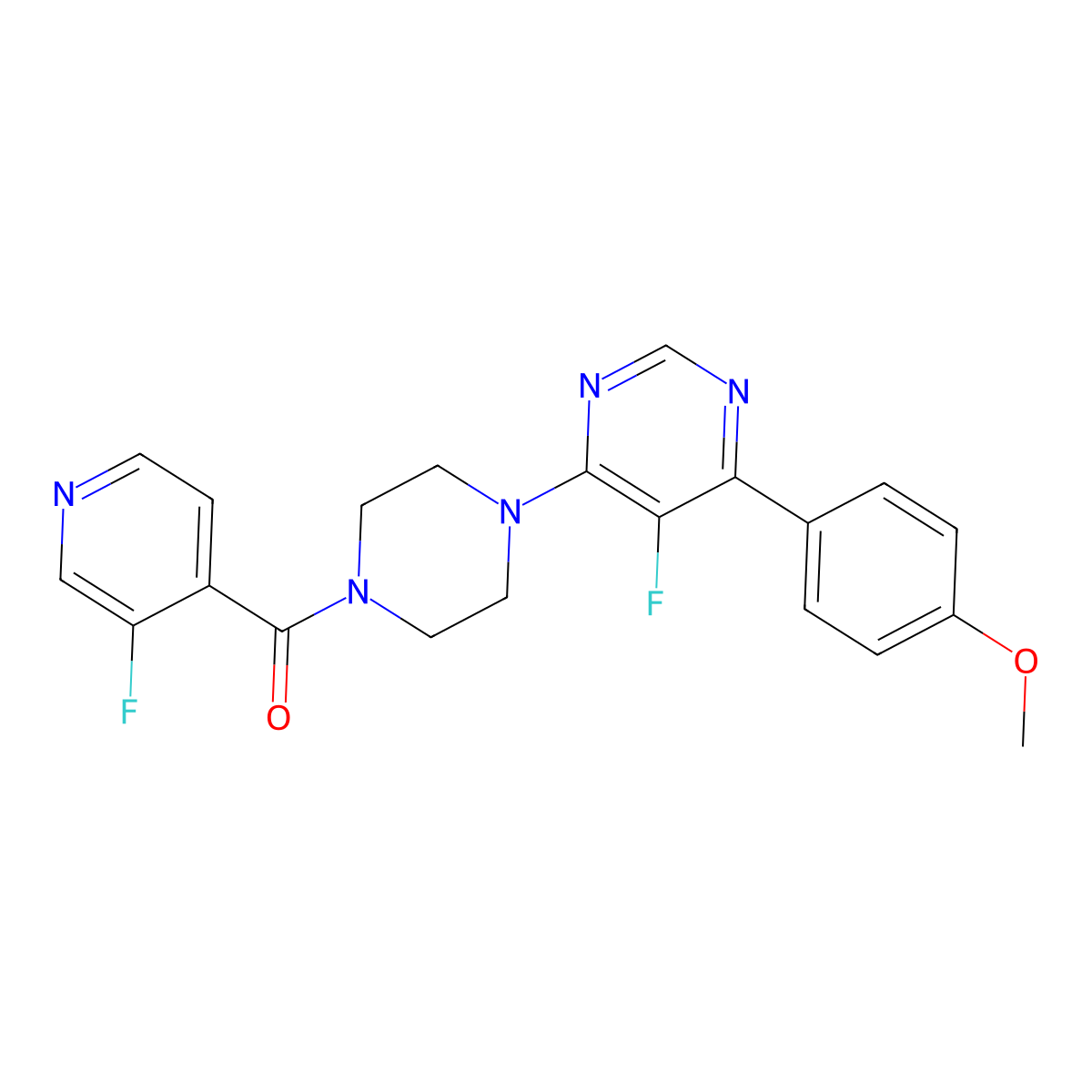 5-Fluoro-4-[4-(3-fluoropyridine-4-carbonyl)piperazin-1-yl]-6-(4-methoxyphenyl)pyrimidine molecular structure, CAS 2380183-34-4