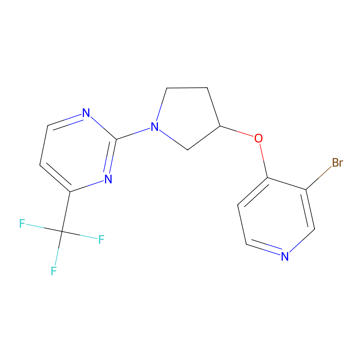 2-{3-[(3-Bromopyridin-4-yl)oxy]pyrrolidin-1-yl}-4-(trifluoromethyl)pyrimidine molecular structure, CAS 2380183-45-7