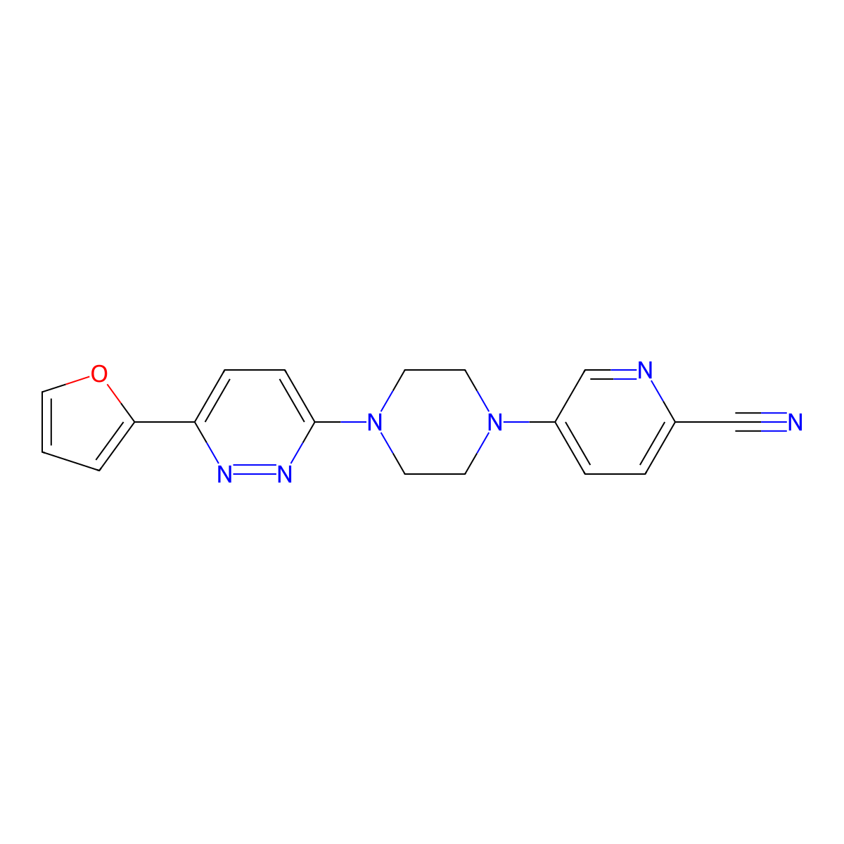 5-{4-[6-(Furan-2-yl)pyridazin-3-yl]piperazin-1-yl}pyridine-2-carbonitrile molecular structure, CAS 2380183-49-1