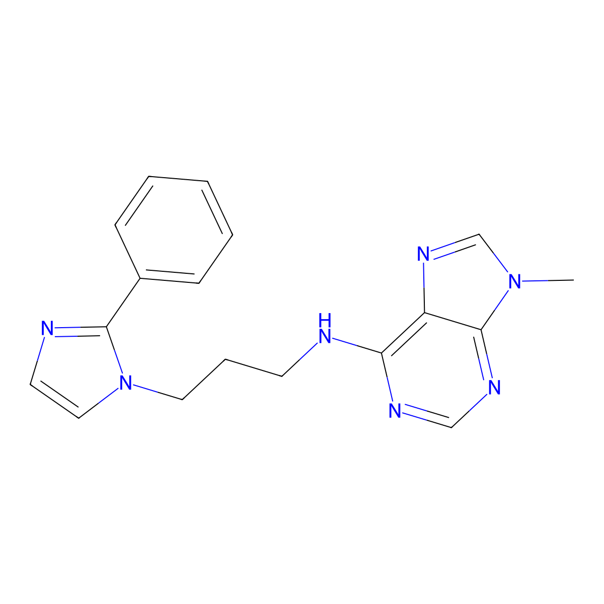 9-methyl-N-[3-(2-phenyl-1H-imidazol-1-yl)propyl]-9H-purin-6-amine molecular structure, CAS 2380183-50-4