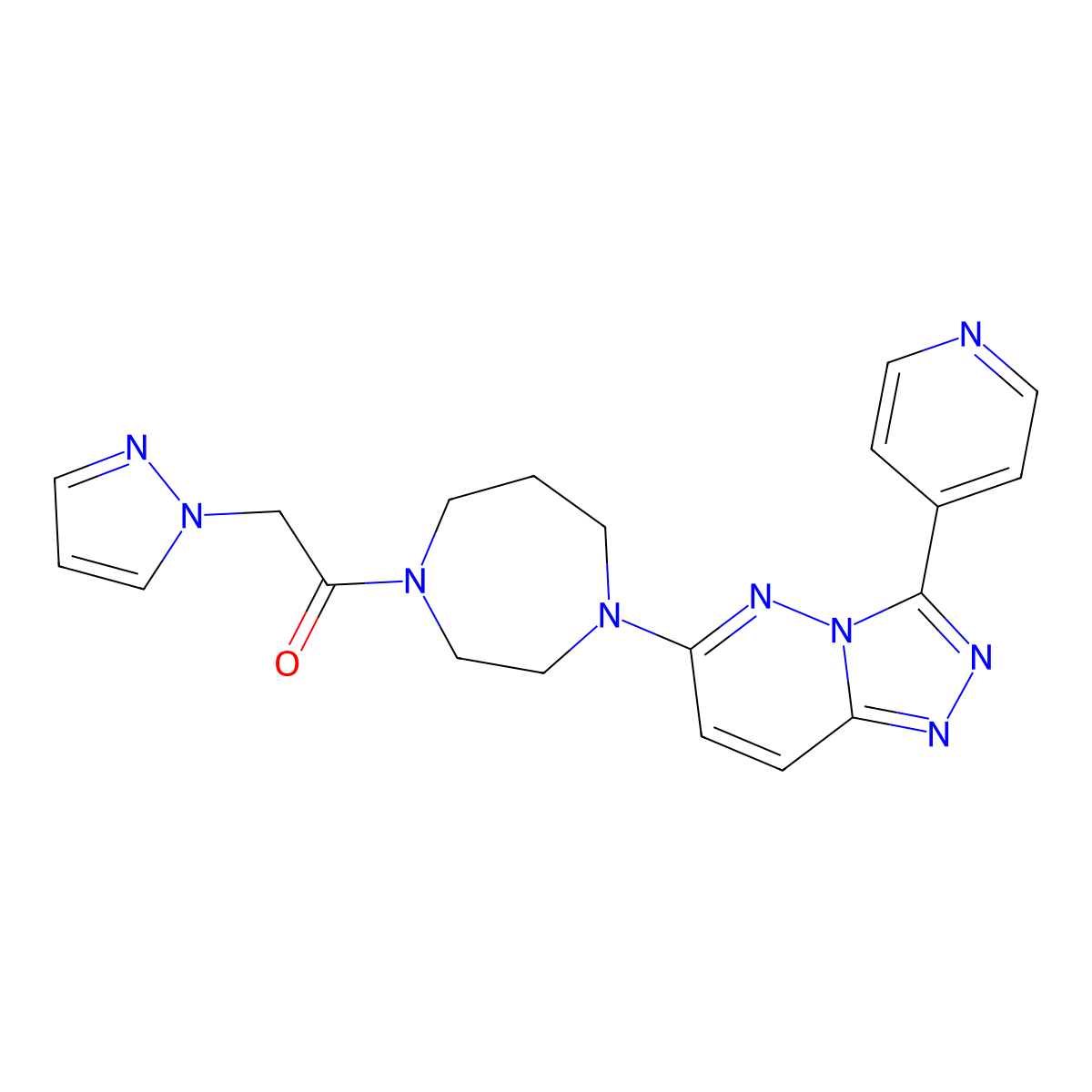 2-(1H-pyrazol-1-yl)-1-{4-[3-(pyridin-4-yl)-[1,2,4]triazolo[4,3-b]pyridazin-6-yl]-1,4-diazepan-1-yl}ethan-1-one molecular structure, CAS 2380183-51-5