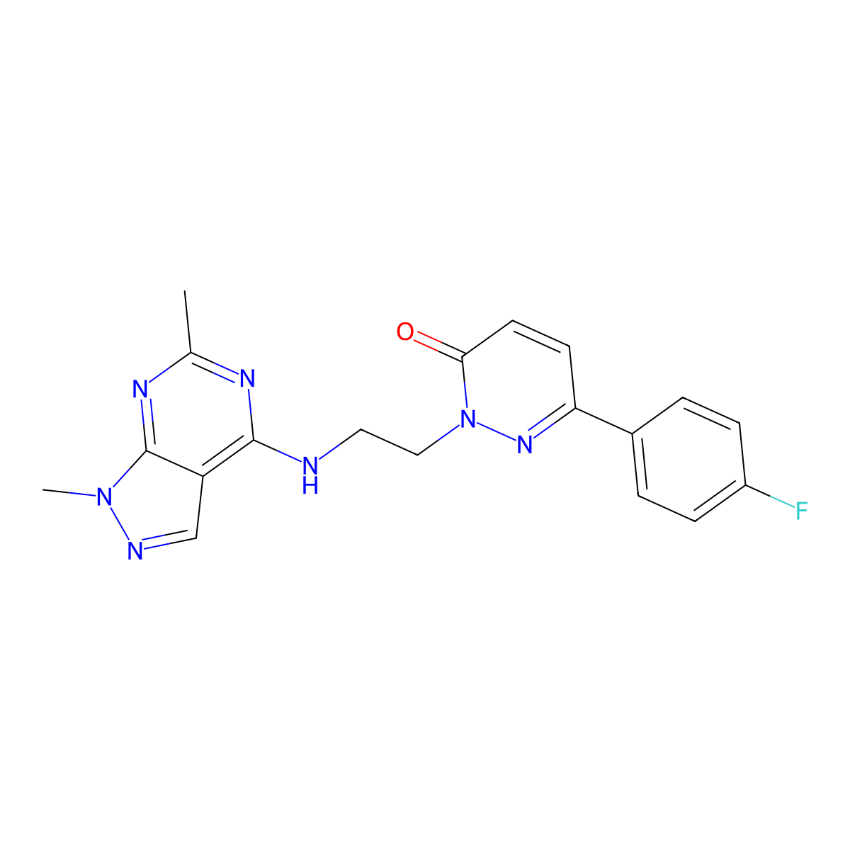 2-[2-({1,6-dimethyl-1H-pyrazolo[3,4-d]pyrimidin-4-yl}amino)ethyl]-6-(4-fluorophenyl)-2,3-dihydropyridazin-3-one molecular structure, CAS 2380183-59-3