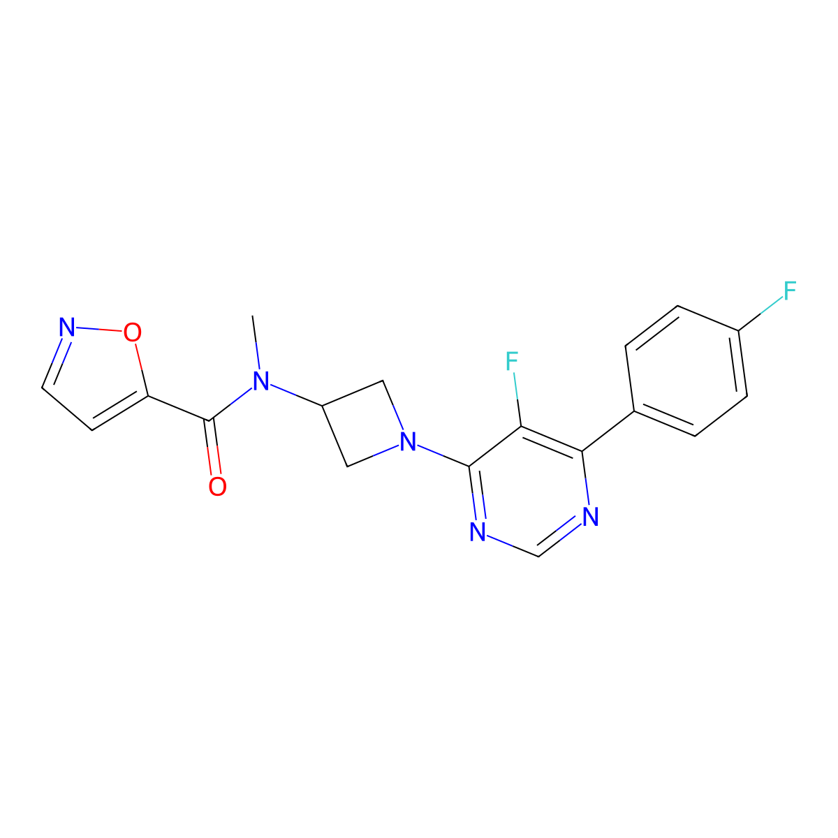 N-{1-[5-fluoro-6-(4-fluorophenyl)pyrimidin-4-yl]azetidin-3-yl}-N-methyl-1,2-oxazole-5-carboxamide molecular structure, CAS 2380183-64-0