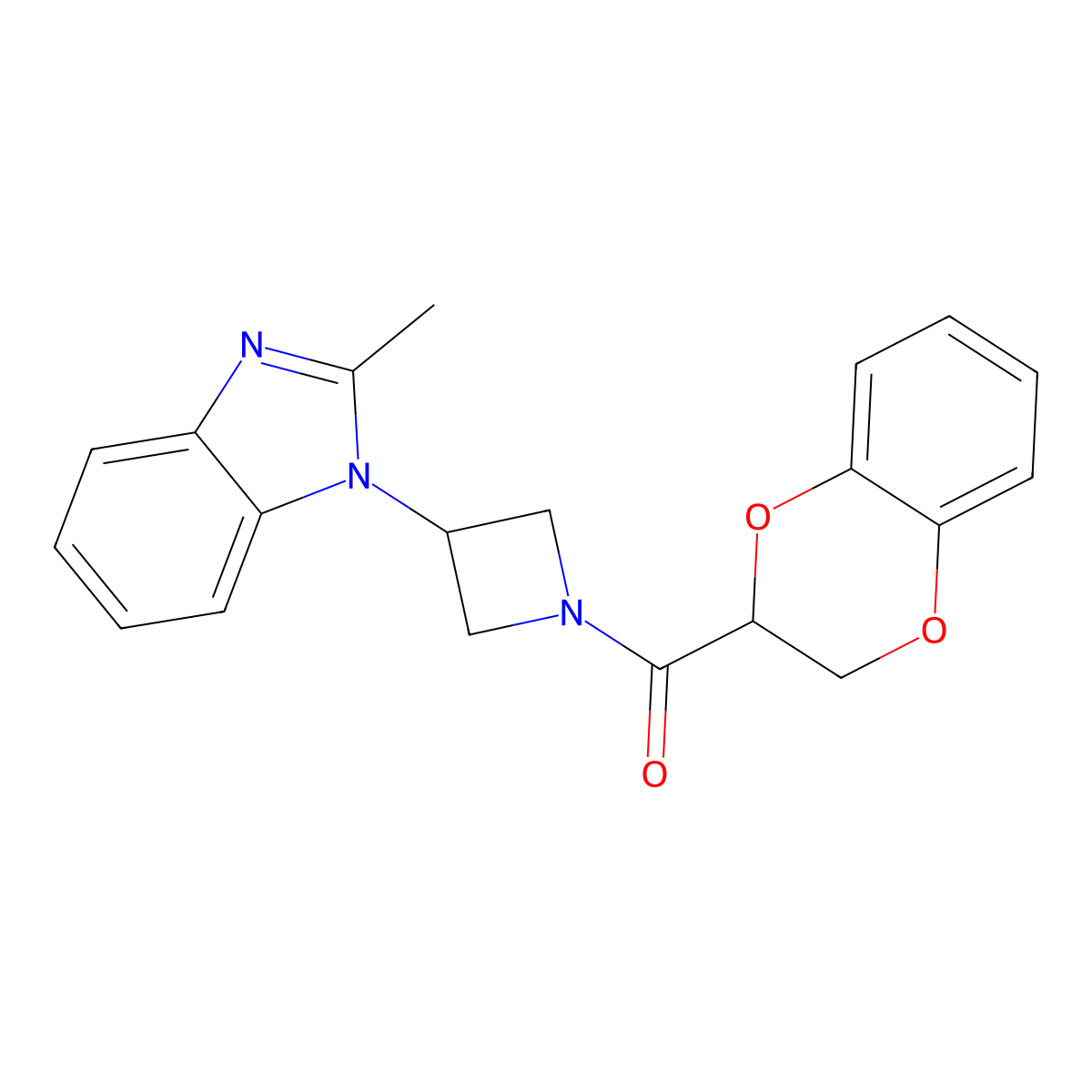 1-[1-(2,3-dihydro-1,4-benzodioxine-2-carbonyl)azetidin-3-yl]-2-methyl-1H-1,3-benzodiazole molecular structure, CAS 2380183-67-3