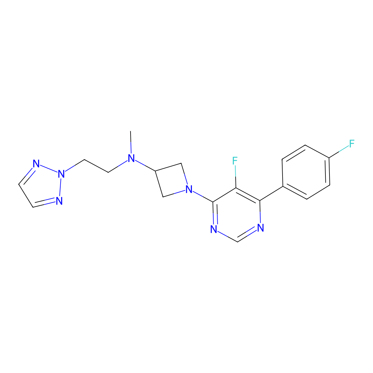 1-[5-fluoro-6-(4-fluorophenyl)pyrimidin-4-yl]-N-methyl-N-[2-(2H-1,2,3-triazol-2-yl)ethyl]azetidin-3-amine molecular structure, CAS 2380183-73-1