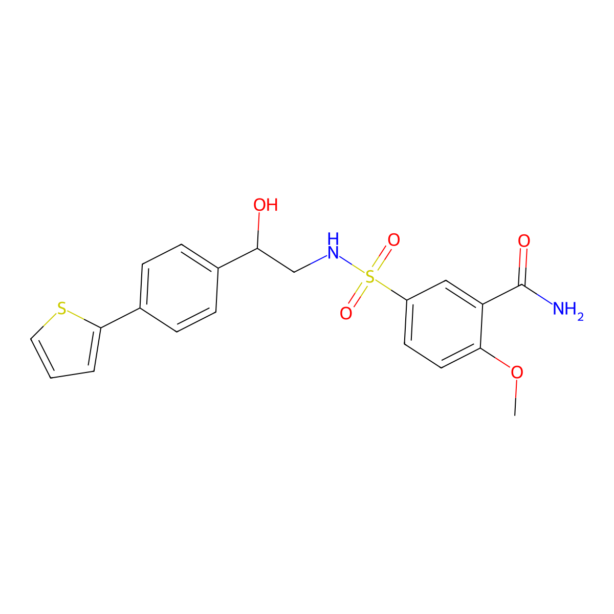 5-({2-Hydroxy-2-[4-(thiophen-2-yl)phenyl]ethyl}sulfamoyl)-2-methoxybenzamide molecular structure, CAS 2380183-74-2