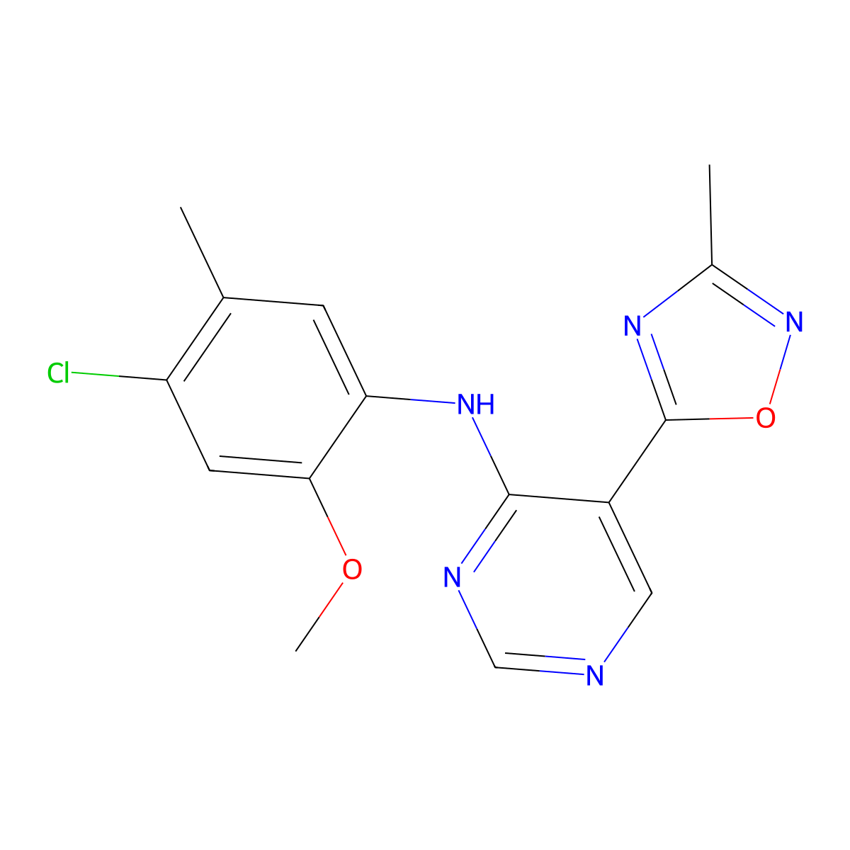 N-(4-Chloro-2-methoxy-5-methylphenyl)-5-(3-methyl-1,2,4-oxadiazol-5-yl)pyrimidin-4-amine molecular structure, CAS 2380183-81-1
