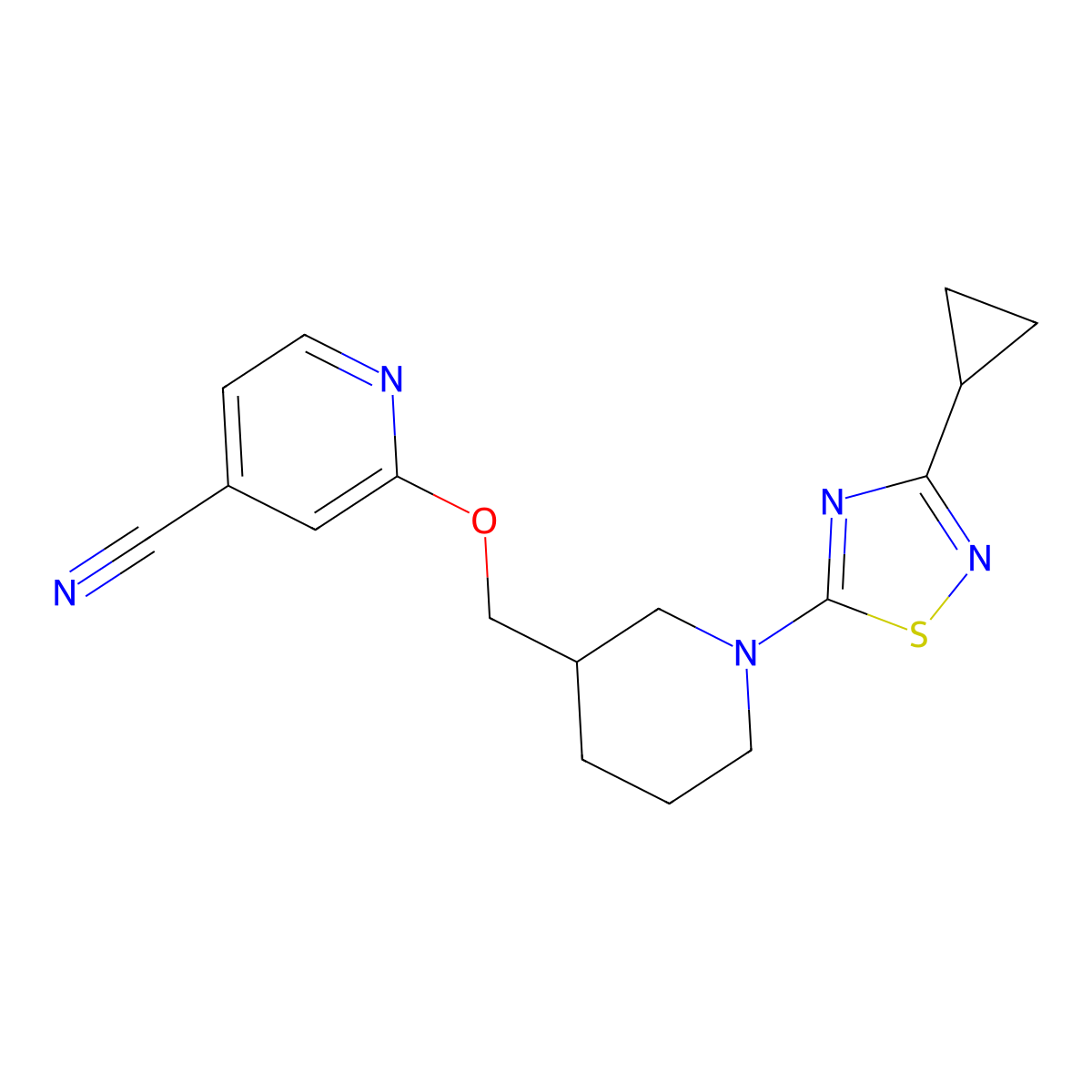 2-{[1-(3-Cyclopropyl-1,2,4-thiadiazol-5-yl)piperidin-3-yl]methoxy}pyridine-4-carbonitrile molecular structure, CAS 2380183-86-6