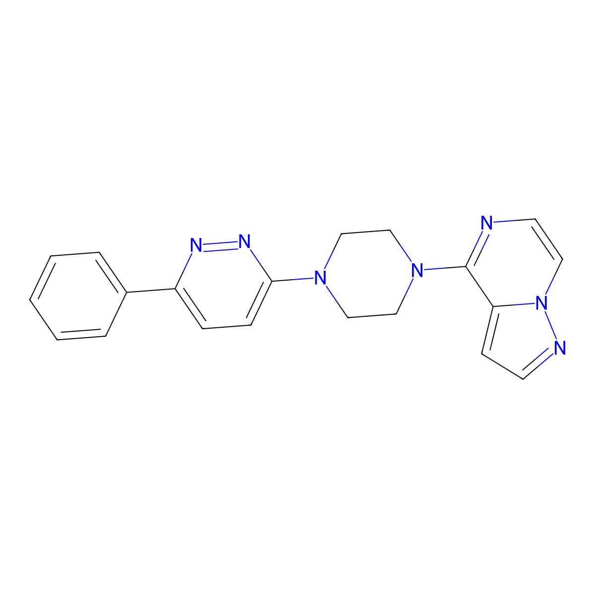 3-Phenyl-6-(4-{pyrazolo[1,5-a]pyrazin-4-yl}piperazin-1-yl)pyridazine molecular structure, CAS 2380183-87-7