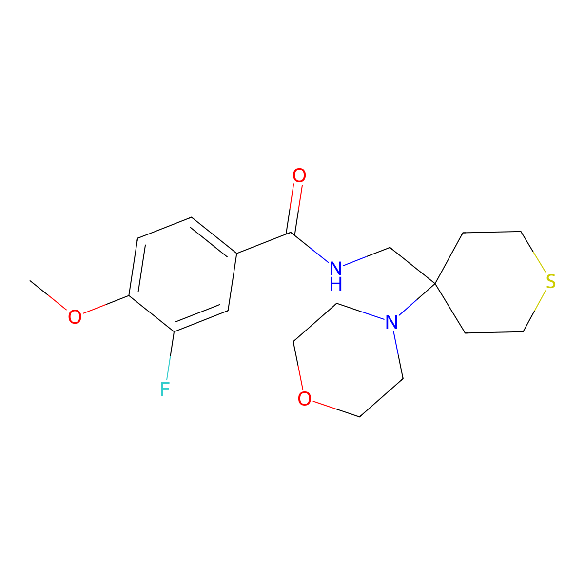 3-fluoro-4-methoxy-N-{[4-(morpholin-4-yl)thian-4-yl]methyl}benzamide molecular structure, CAS 2380183-94-6