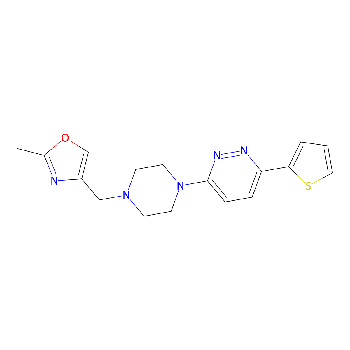 3-{4-[(2-Methyl-1,3-oxazol-4-yl)methyl]piperazin-1-yl}-6-(thiophen-2-yl)pyridazine molecular structure, CAS 2380184-00-7