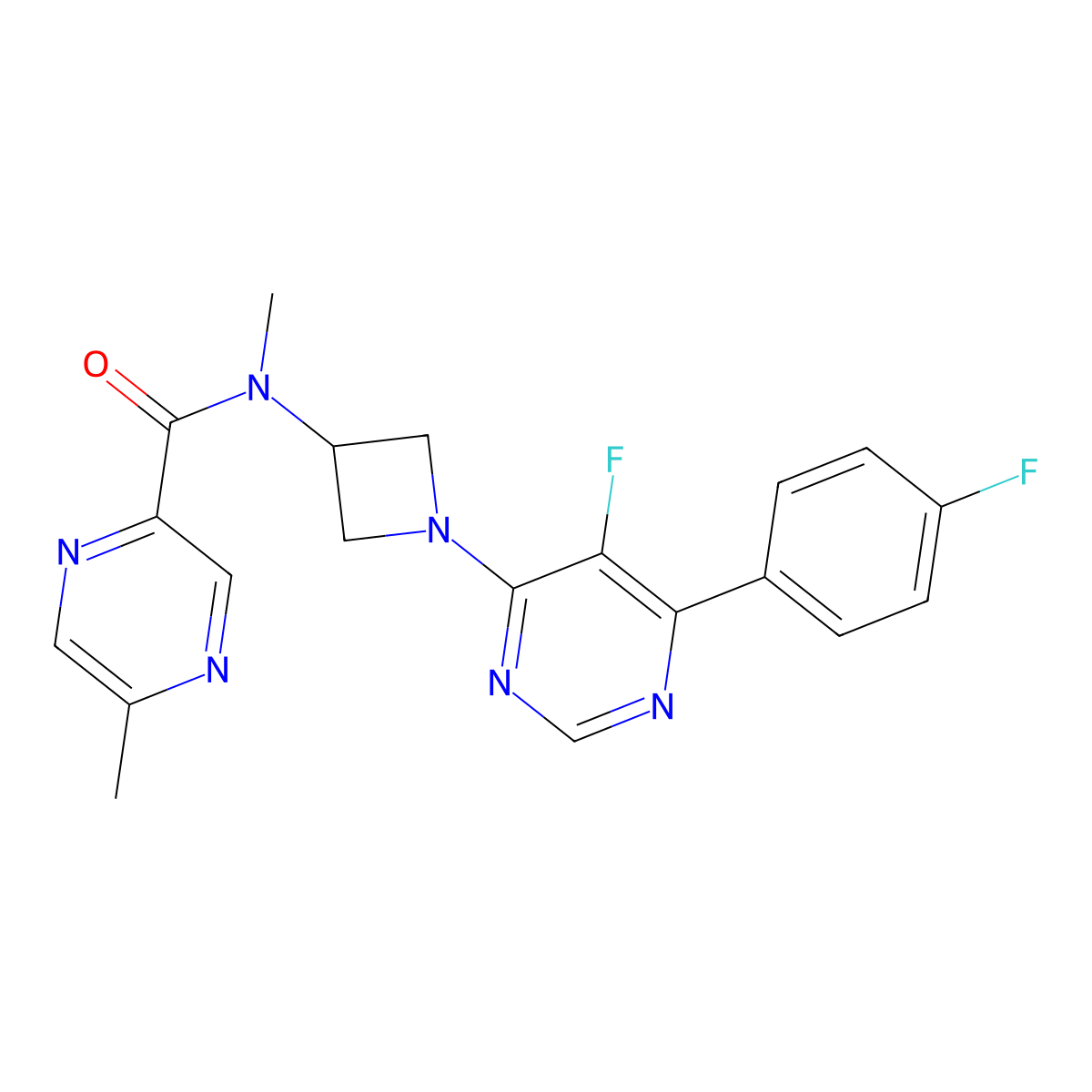 N-{1-[5-fluoro-6-(4-fluorophenyl)pyrimidin-4-yl]azetidin-3-yl}-N,5-dimethylpyrazine-2-carboxamide molecular structure, CAS 2380184-10-9