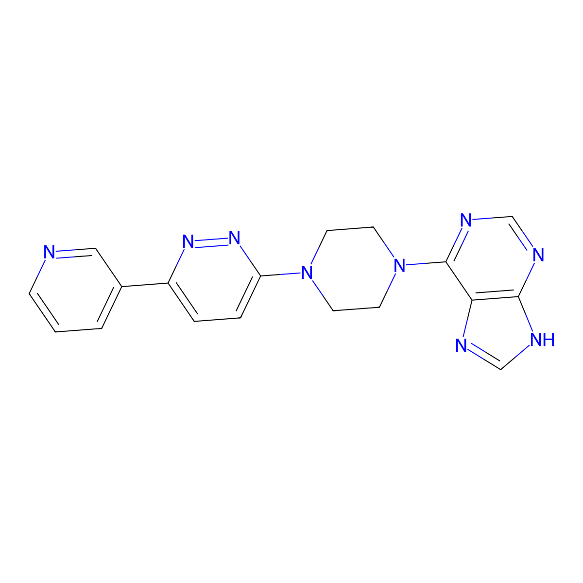 6-{4-[6-(pyridin-3-yl)pyridazin-3-yl]piperazin-1-yl}-9H-purine molecular structure, CAS 2380184-12-1