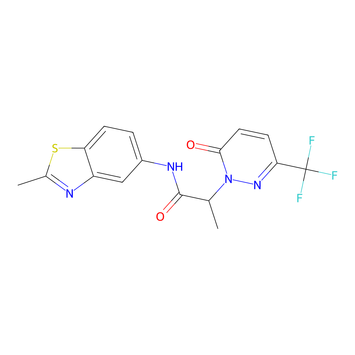 N-(2-methyl-1,3-benzothiazol-5-yl)-2-[6-oxo-3-(trifluoromethyl)-1,6-dihydropyridazin-1-yl]propanamide molecular structure, CAS 2380184-15-4