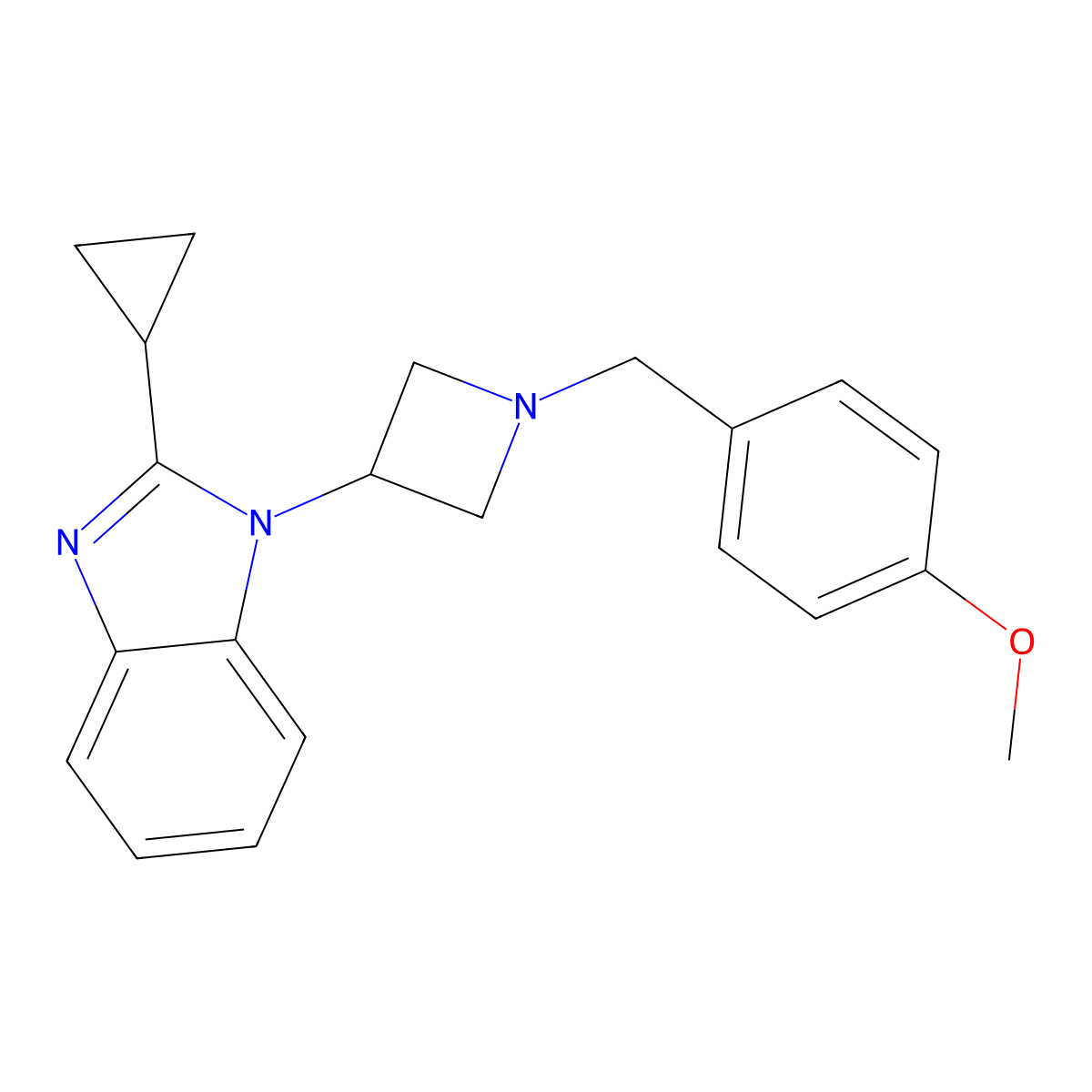 2-cyclopropyl-1-{1-[(4-methoxyphenyl)methyl]azetidin-3-yl}-1H-1,3-benzodiazole molecular structure, CAS 2380184-22-3