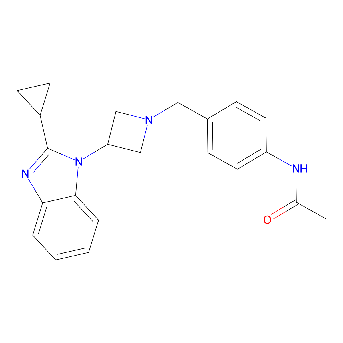 N-(4-{[3-(2-cyclopropyl-1H-1,3-benzodiazol-1-yl)azetidin-1-yl]methyl}phenyl)acetamide molecular structure, CAS 2380184-28-9