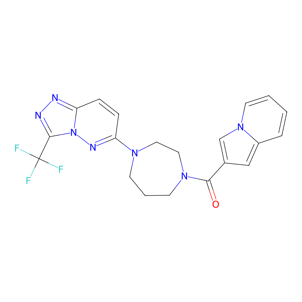 2-{4-[3-(Trifluoromethyl)-[1,2,4]triazolo[4,3-b]pyridazin-6-yl]-1,4-diazepane-1-carbonyl}indolizine molecular structure, CAS 2380184-29-0